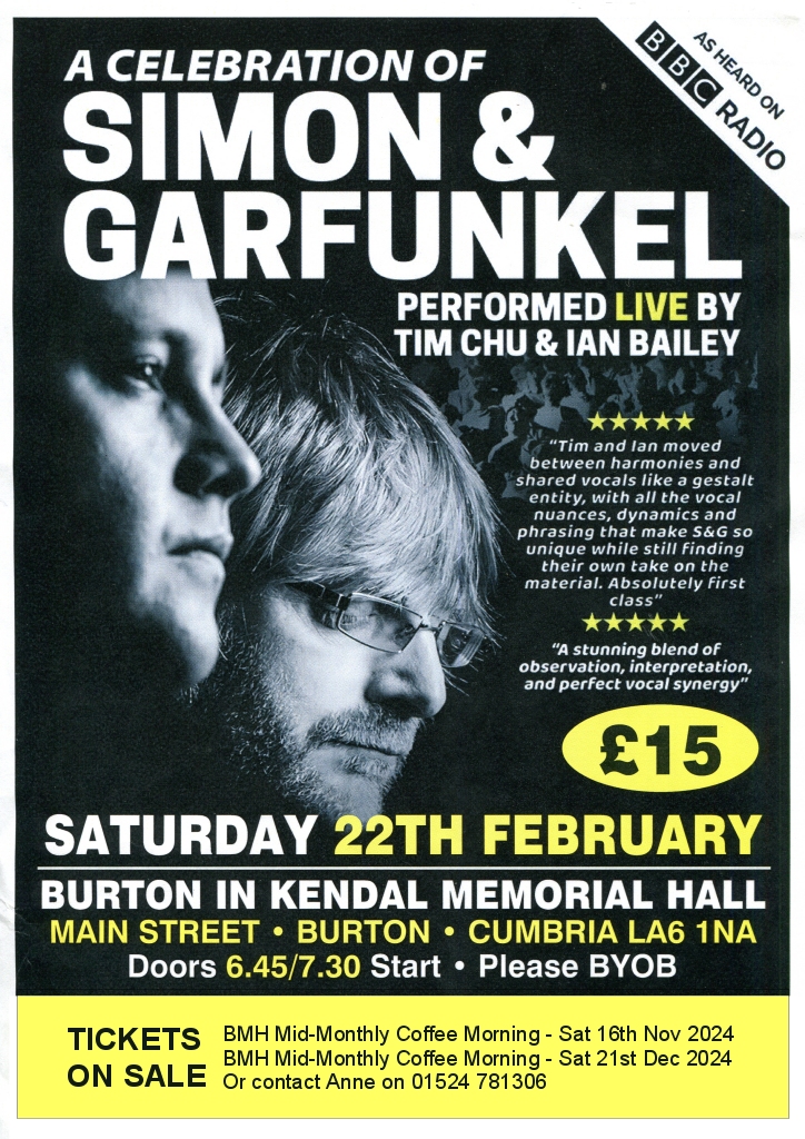 A Celebration of Simon and Garfunkel Sat 22nd Feb 2025 at Burton Memorial Hall