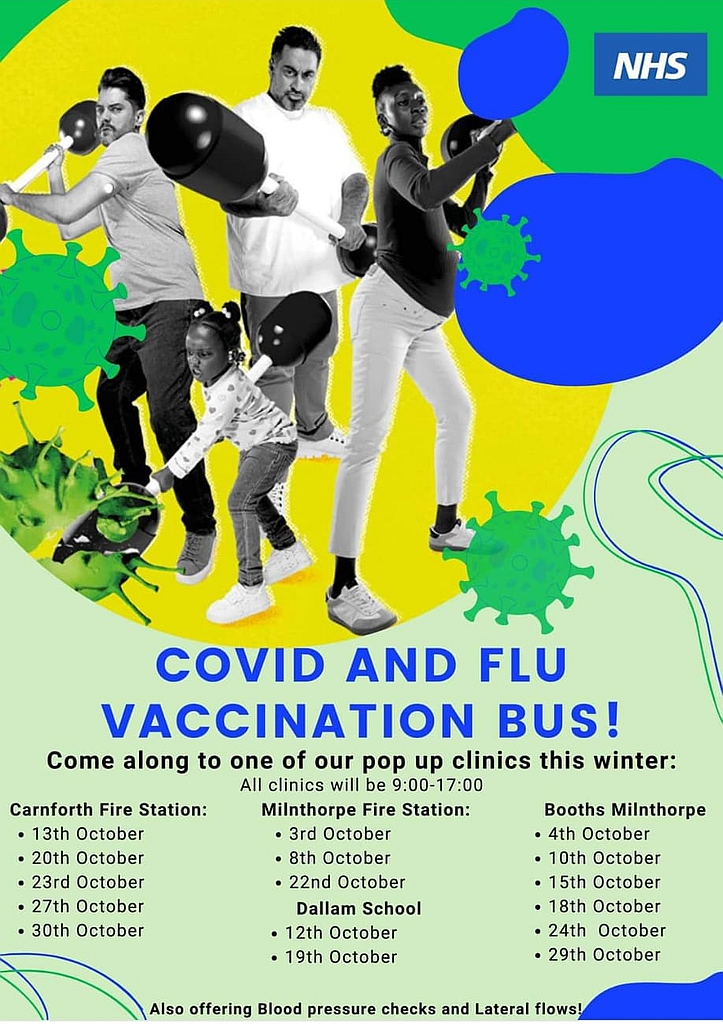 Vaccination bus dates at Milnthrope and Carnforth in October 2024